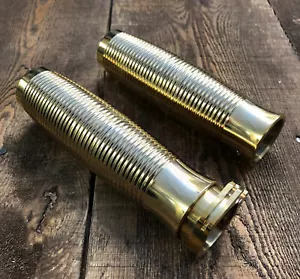 Bobber Chopper Custom Solid Brass Handlebar Throttle Grips 1" Ribbed Grooved - Picture 1 of 5