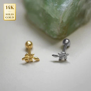 Piercing de perchero de cartílago mini hoja de oliva de oro liso de 14 K REAL 18 G - Imagen 1 de 9