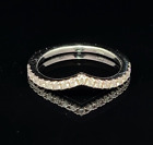 14K Solid White Gold 0.20ct Round Brilliant Diamond Pave V-Curved Band Ring