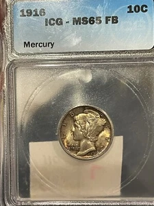 1916 Mercury Dime Silver MS65 FB Full Bands ICG GRADED (201.110) - Picture 1 of 2