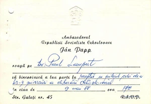 Romania, 1988, Vintage Gala Reception Invitation - Embassy of Czechoslovakia - Picture 1 of 1
