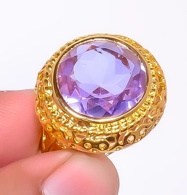 Anillo chapado en oro de 18k joyería amatista chapada en plata s.8 R7623-597 Foto 1 de 4