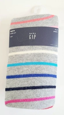 Baby Gap Toddler Girl Striped Tights 2-3 Years Gray Pink Blue 1 Pair - Image 1 of 4