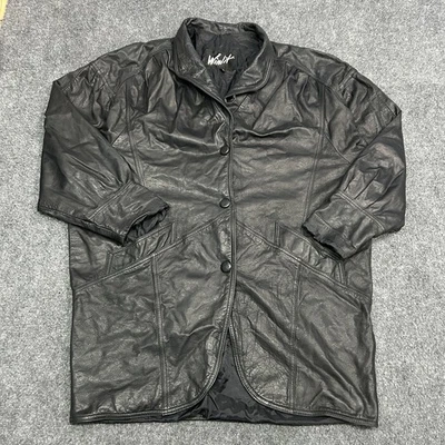 Jaqueta de couro vintage Winlit preta com botão frontal feita na Coreia estilo anos 90 masculina G - Imagem 1 de 4