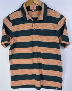 The North Face Polo Shirt Mens L Green Orange Striped Short Sleeve Pocket Top - Picture 1 of 6