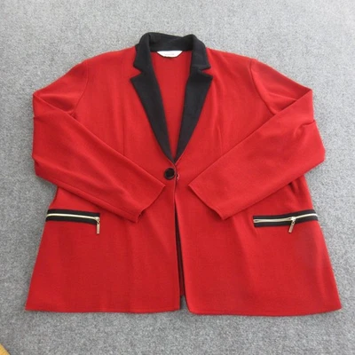 Misook Jacket Womens 3X Red Black Knit Blazer Gold Zip Pockets Plus Size - Image 1 of 4