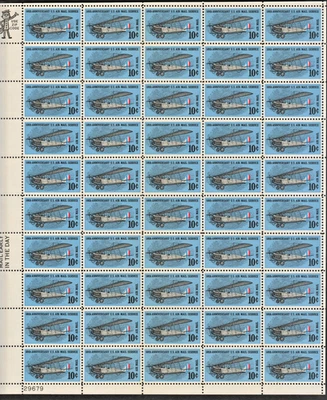USA #C74 - 1968 Sheet of 50 Stamps, PL 29679 "Air Mail Service" 10¢ OG XF MNH* - Image 1 of 4
