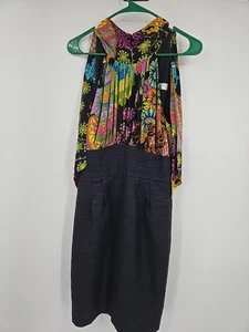 Trina Turk Retro Print Silk Halter Tweed Skirt Dress Size 8 Lined Back Zip - Picture 1 of 5