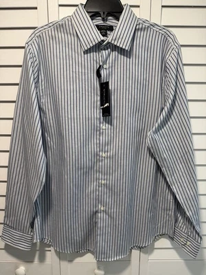 Новый с Ярлыками структура резинке платье рубашка L 16-16,5 34/35 синий белая полоса морщин бесплатно - Изображение 1 из 4