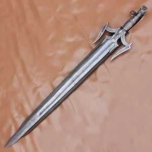40" Hand-Forged Damascus Steel Rat-Tail Batman Sword with Premium Leather Sheath - Picture 1 of 9