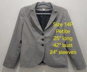 Vintage Worthington 14P Womens Jacket Gray Fitted Lined Blazer Stitched Details - Picture 1 of 18