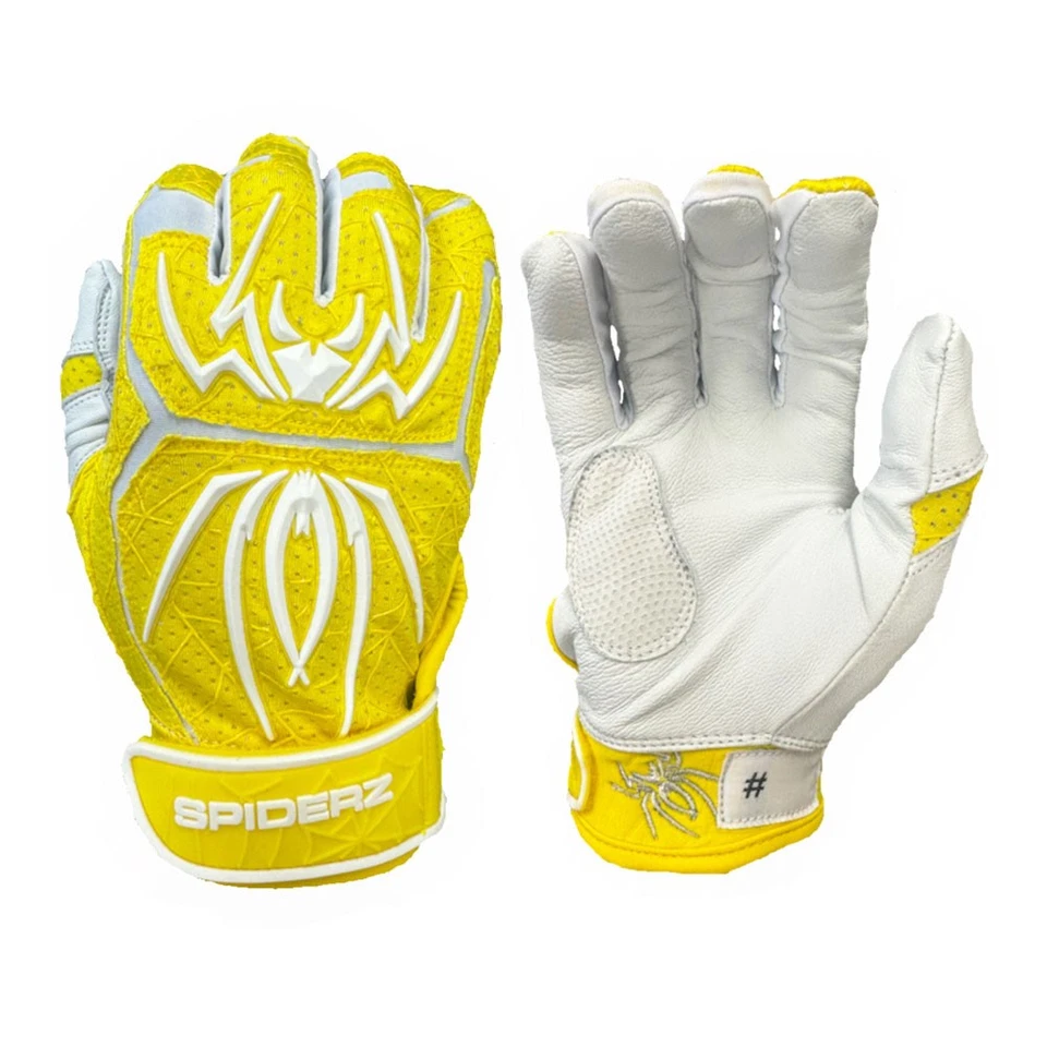 Guantes de bateo de béisbol Spiderz Endite LTD palma lisa para adultos - amarillo/blanco - L - Imagen 1 de 1