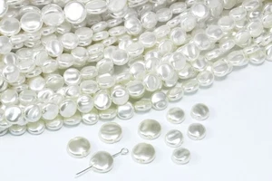 Perlen flach 8/10 mm Linsen Wachsperlen Scheibe Rondelle perlweiß weiß, WP-12 - Bild 1 von 2