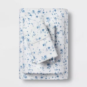 Queen 400 Thread Count Floral Cotton Sheet Set White/Blue - Threshold - Picture 1 of 4