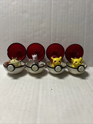 Pokemon Pokeball Keychain Lot Of 4 Nintendo Vintage 1999 Mewtwo Pikachu Meowth - Image 1 of 4