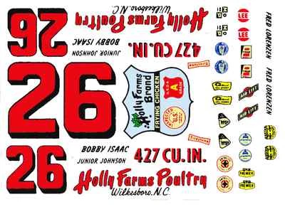  #26 Junior Johnson Holly Farms 1965 Ford 1/25th - 1/24th Scale Waterslide Decal - Image 1 of 3