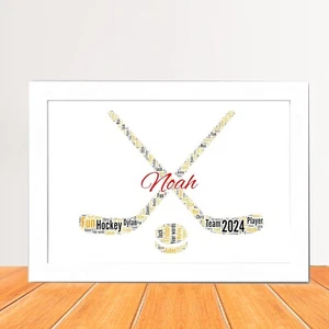 Personalised Hockey Sticks Word Art Frame Print | Custom name Print A5/A4/A3 - Picture 1 of 11