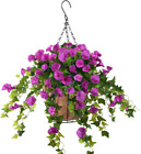 Artificial Vine Silk Petunia Flowers,Hanging Plant In Basket, Coconut Lining Bas