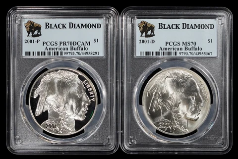 2001-P & D $1 Silver Proof & BU American Buffalo Comm 2 Coin Set PCGS MS70 Cover