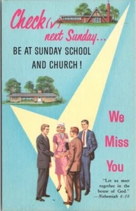 um 1950 Kirche Sonntagsschule religiöse Postkarte "Wir vermissen dich" Nr. 879 / unbenutzt - Bild 1 von 2