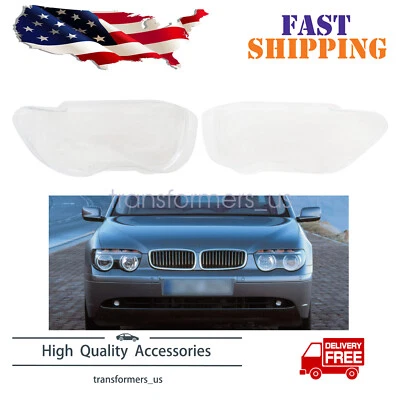 Pair Front Headlight Lens Headlamp Replace Cover For BMW 7-Series E65 2002 -2005 - Image 1 of 4