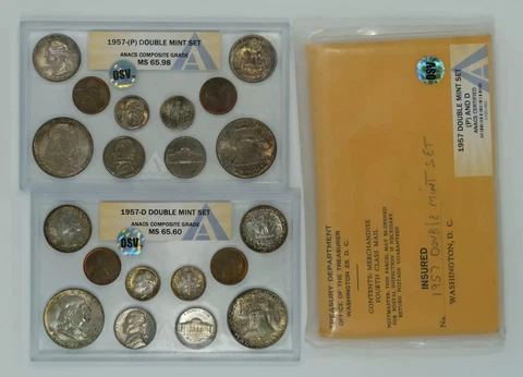 1957 P / D DOUBLE MINT SET OSV ANACS MS 65 MINT STATE UNCIRCULATED (463) Cover