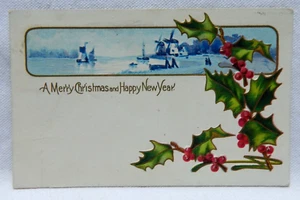 A MERRY CHRISTMAS AND HAPPY NEW YEAR EMBOSSED 1910 - Picture 1 of 2