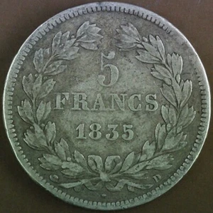 FRANCE 5 FRANCS LOUIS PHILLIPE I 1835 D ARGENT - Imagen 1 de 2