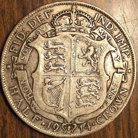 1914 UK GB GREAT BRITAIN SILVER HALF CROWN COIN Cover