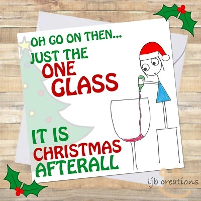 LJB CREATIONS Christmas Cards Wine Drinker Friend BFF Colleague Funny Rude Joke Humour XMAS 🎄