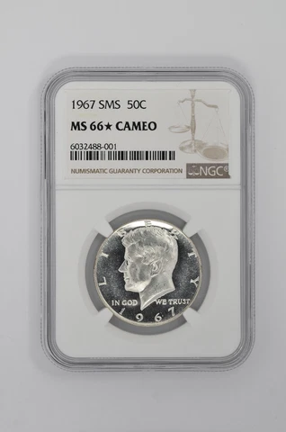1967 SMS 50C Kennedy Half Dollar NGC MS 66 Star Cameo Cover