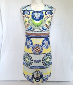 New Peter Pilotto Designer Blue Yellow Colorful Graphic Mini Dress US 8 - Picture 1 of 5