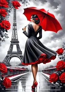 Pintura Diamante 5D Hágalo Usted Mismo Dama en Rojo París, Kit Completo de Pintura Diamante Hágalo Usted Mismo, Artesanía - Imagen 1 de 7