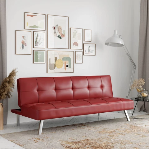 LL Modern Futon, Red Faux Leather Cover