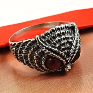 Gift For Woman 925 Silver Natural Garnet Stone Solitaire Owl Ring Size S A22 - Picture 1 of 9