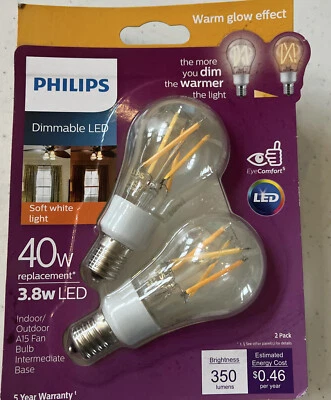 PHILIPS Warm Glow 3.8 W -40W Equivalent Soft White E17 Base Dimmable LED Bulbs - Image 1 of 4