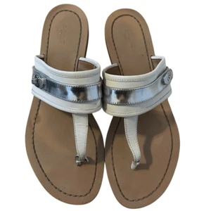 Coach Eileen Drehverschluss-Pantoletten Sandalen Flip-Flops weiß silber Damengröße 9 Geld - Bild 1 von 12