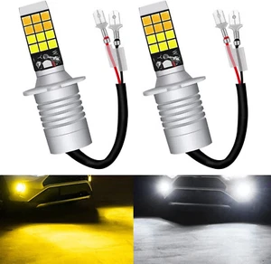 2x H3 LED Fog Light Bulbs 6000K Xenon White+3000K Golden Yellow Switchback Bulbs - Picture 1 of 7