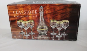 NIB Circleware Classique 7 Piece Wine Set 6 Gold Rimmed Goblets + Decanter - Picture 1 of 15