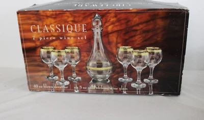 Novo na caixa Circleware Classique 7 peças conjunto de vinho 6 taças de aro dourado + decantador - Imagem 1 de 4