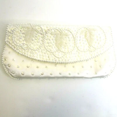 Bolso sin asas Bon Soir vintage blanco hecho a mano en Japón con cuentas italianas boda Foto 1 de 4