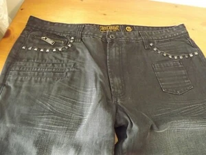 VTG AKOO distressed BLACK JEANS SZ 42W metal studs 8 POCKETS - Picture 1 of 11