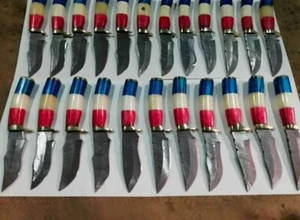 Lot of 50 Damascus Steel Custom Handmade 6'' Texas Flag Handle Hunting Knives - Picture 1 of 5