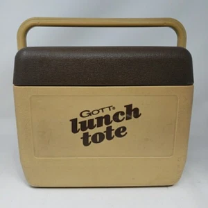 Vintage GOTT Lunch Tote Cooler 6 Pack Re-Freeze Lid Model 1806 USA Tan Brown - Picture 1 of 15
