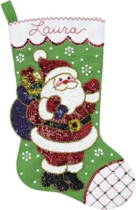 Bucilla Felt Applique Stocking Kit - Glitz Santa 18" - Picture 1 of 2