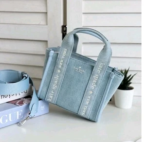Neu mit Etikett Kate Spade KL066 Kip Denim Mini Beuteltasche Umhängetasche blau bunt - Bild 1 von 4