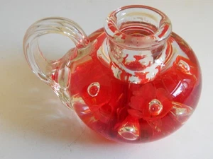 Vintage Kerzenhalter signiert 1973 Maude und Bob St. Clair Glas Floral rot - Bild 1 von 5