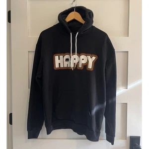 Retro Happy Hoodie with Puffed Lettering Mens Size Large - Picture 1 of 6