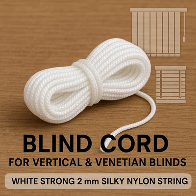 Venetian Blind Cord White Strong 2 mm Silky Nylon String Curtain Window DIY - Image 1 of 4