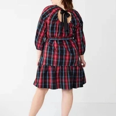 Draper James RSVP Plaid Tiered Bow Back Dress XXL Long Sleeve Tartan NWT - Image 1 of 4
